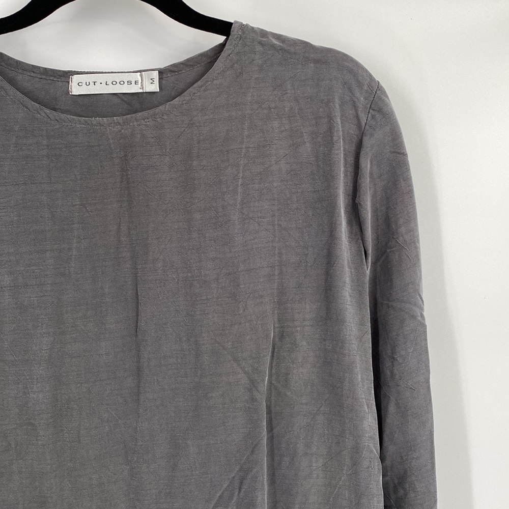 Vintage Cut Loose Light Grey 100% Bemberg Long Sleeve Shirt - Picture 6 of 11